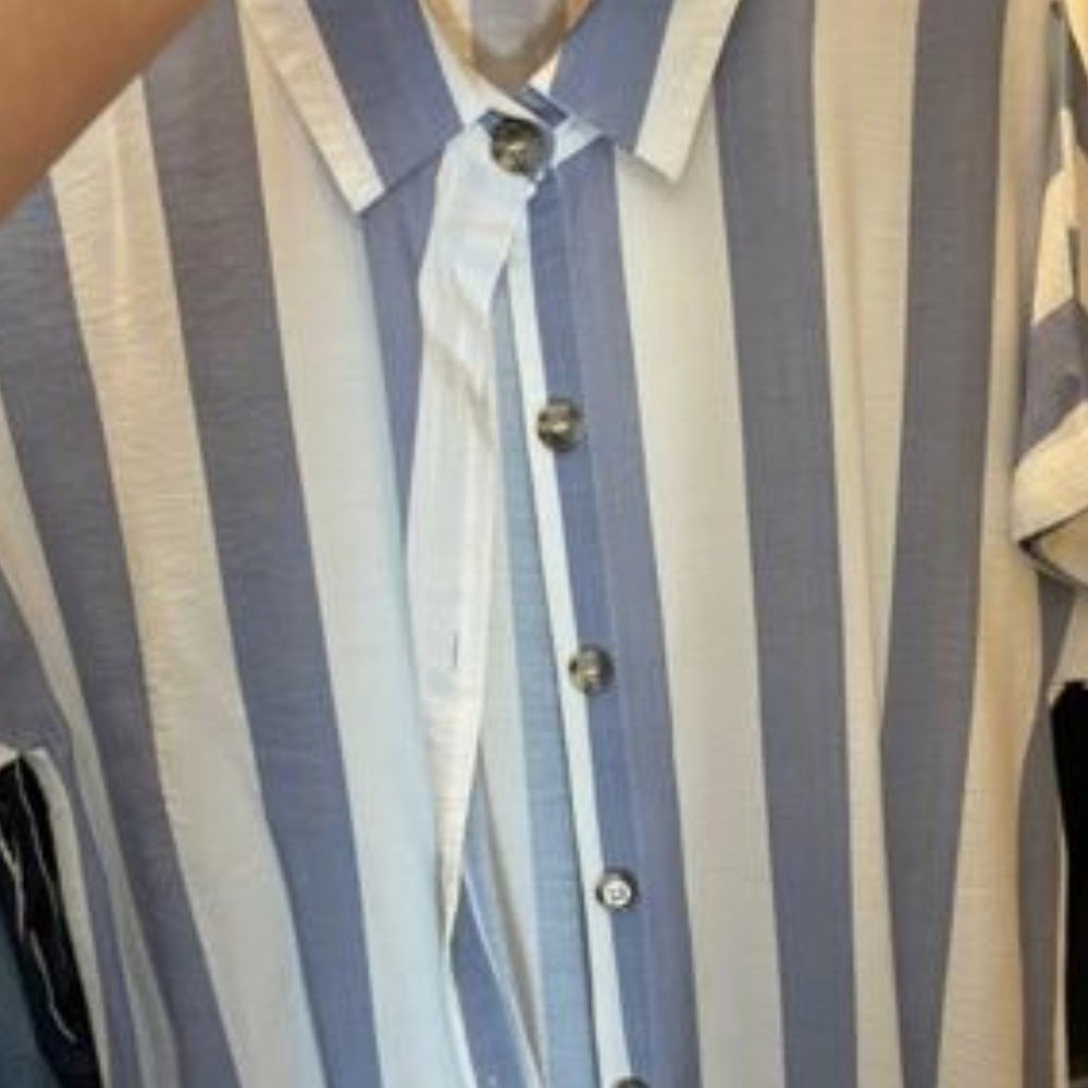Casual Striped Button Down Mini Dress - Blue - Picture 9 of 10